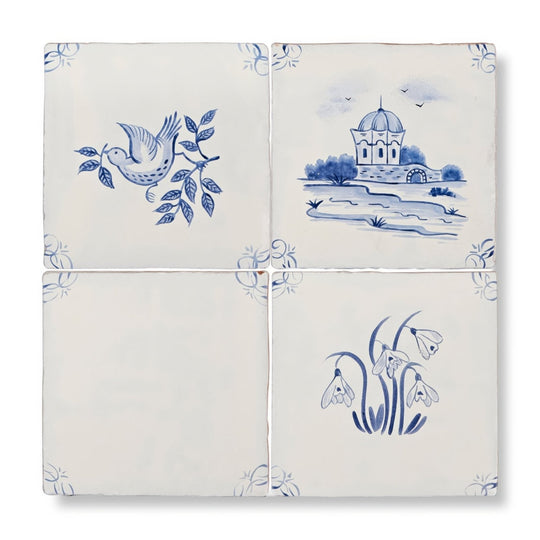 English Delft Snowdrop Blue Gloss Tile - alternate view