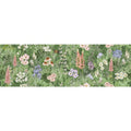 English garden floral single tile wallpaper with lush pink white and purple flowers and green foliage illustration
