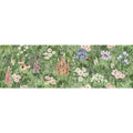 English garden floral single tile wallpaper with lush green foliage white daisies pink purple blossoms and butterflies