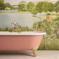 English garden decorative 8-tile set panel a featuring a pink clawfoot bathtub with gold-toned fixtures and ornate feet