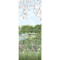 English garden decorative 8-tile set panel c illustrated wallpaper with serene pink blossoms green trees and wildflowers