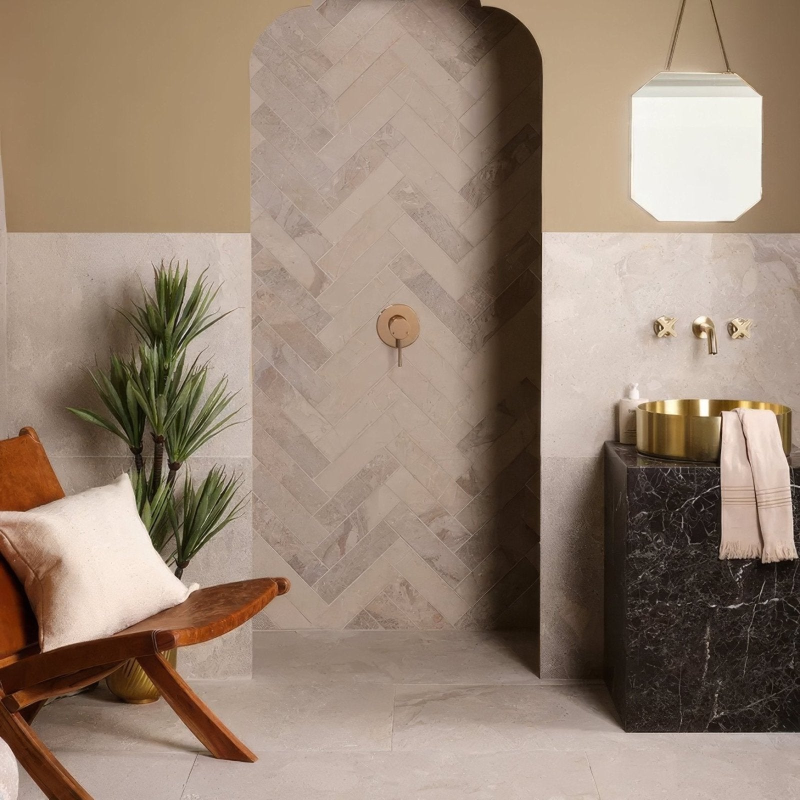 Enki Limestone Parquet Velvet Finish