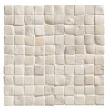 Enso cobble mosaic cube chalk white textured stone tile with natural uneven surface and subtle veining