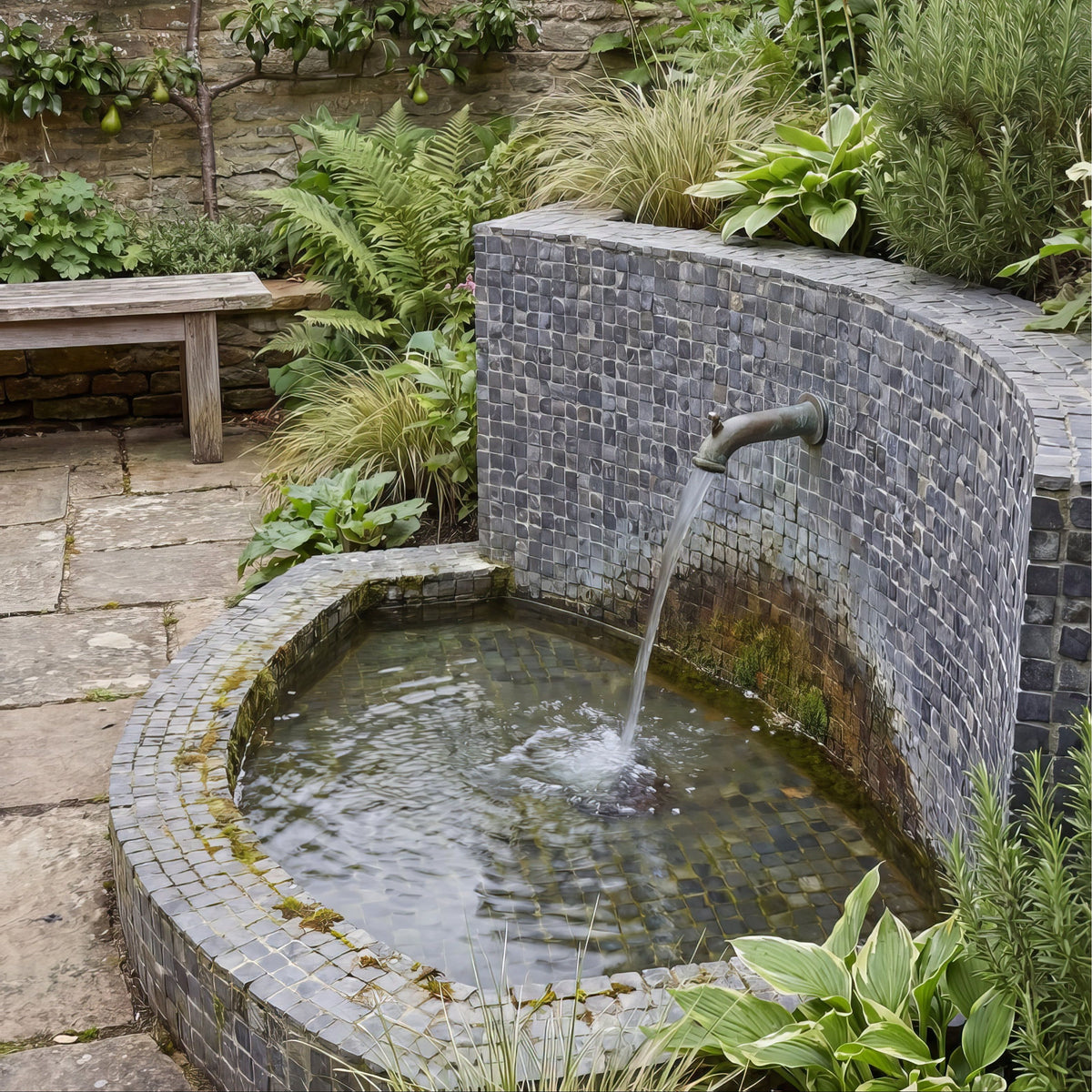 Enso Cobble Mosaic Cube Charcoal dark grey mosaic tile wall