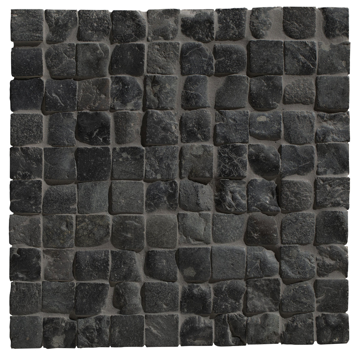 Enso cobble mosaic cube charcoal dark gray irregular stone tile with rough natural texture for flooring or walls