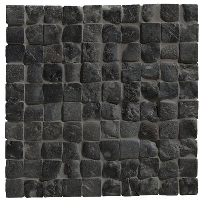 Enso cobble mosaic cube charcoal dark gray irregular stone tile with rough natural texture for flooring or walls