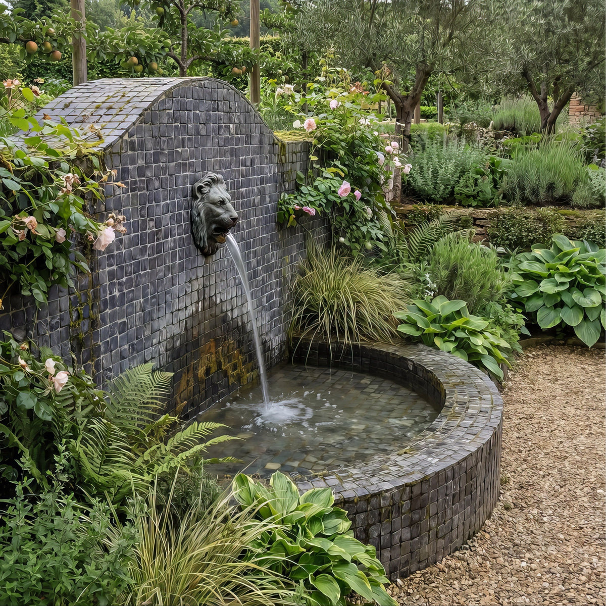 Enso Cobble Mosaic Cube Charcoal charcoal stone mosaic on a wall