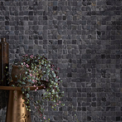 Enso Cobble Mosaic Cube Charcoal, dark grey stone cube mosaic