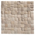 Beige stone mosaic tile with textured irregular square pattern in enso cobble mosaic cube sand design