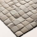 Gray stone mosaic tile with textured interlocking square pattern from enso cobble mosaic cube sand collection