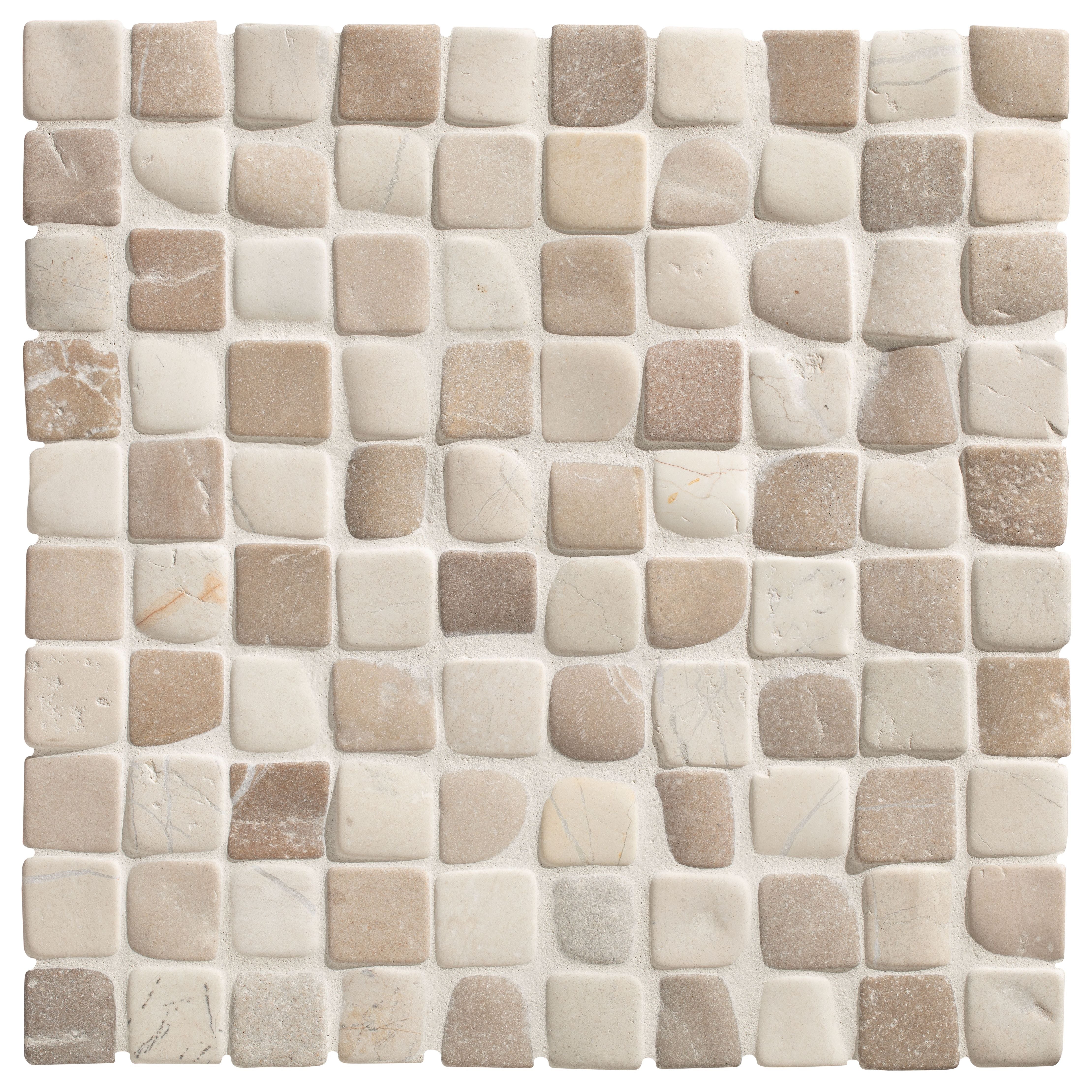 Beige and cream enso cobble mosaic cube sand and chalk chess tile with irregular natural stone pieces