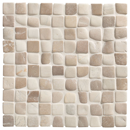 Beige and cream enso cobble mosaic cube sand and chalk chess tile with irregular natural stone pieces