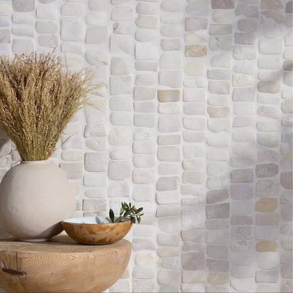 Enso Cobble Mosaic Strip Chalk Limestone Tiles