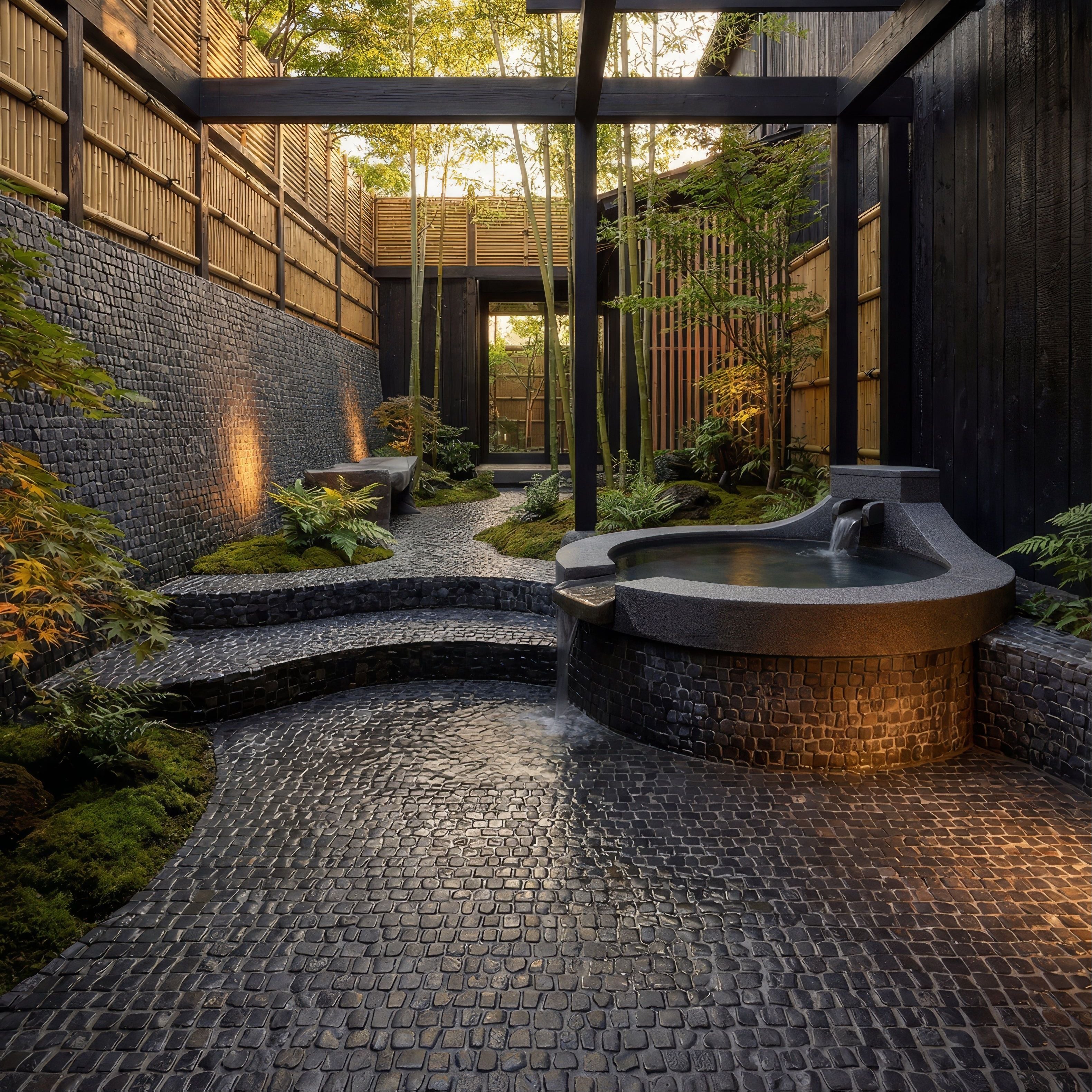 Enso Cobble Mosaic Strip Charcoal Limestone Tiles