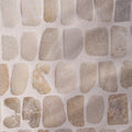 Beige and gray enso cobble mosaic strip sand stone tile with rustic textured surface for decorative wall or floor use
