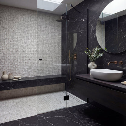Enso Mosaic Organic Basketweave white and beige stone mosaic