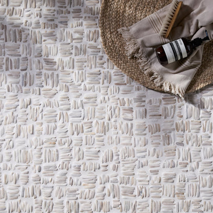 Enso mosaic organic basketweave textured white mosaic tile floor with irregular handcrafted stone pattern