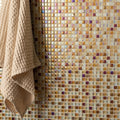 Ethereal Earth and Fire Mixed Mosaics iridescent gold and amber mosaic with a beige waffle towel