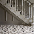 Gray and white checkered floor tiles with classic diamond pattern in exeter black dover white and holkham dune colors