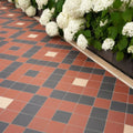 Exeter black red and white terracotta and charcoal gray checkered floor tiles with cream accents for interior flooring
