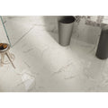 Exigo calacatta matt 60 x 60cm white marble effect floor tiles with subtle gray veining for elegant flooring