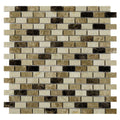 Expresso polished marble mosaic panel with brick-patterned beige and dark brown marble tiles featuring natural veining
