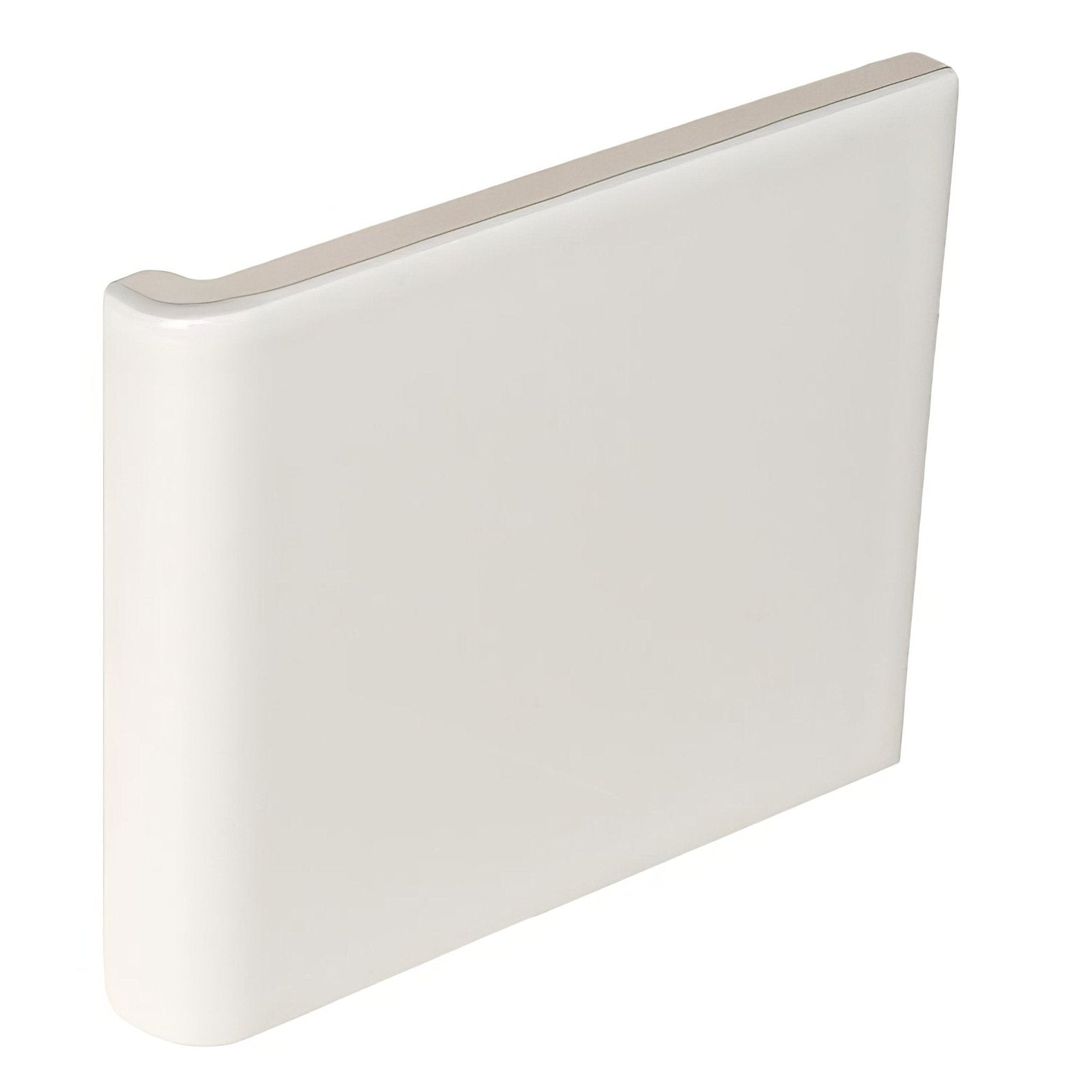 Cream-colored external half tile wrapping piece vintage white with rounded edges and a sleek minimalist design