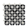 Carrara white and Platinum Black polished marble flower mosaic sheet in high contrast