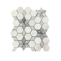 Full mesh-backed sheet of honed Carrara White and Platinum Grey marble starline mosaic