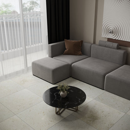 Angled view showing the softened edge and matt brushed face of Shellstone limestone