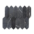 Full mesh-backed sheet of honed Nero Marquina black marble picket mosaic