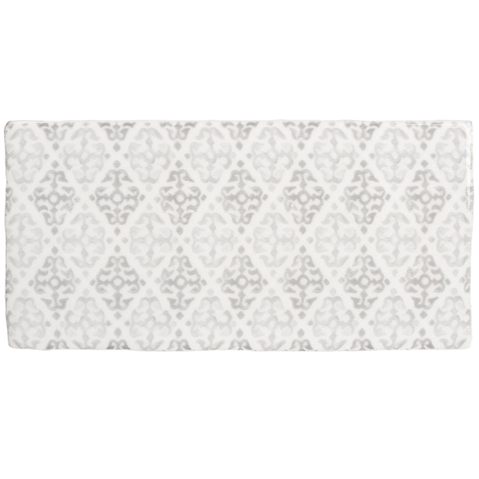 A rectangular white fabric changing pad with a subtle gray damask pattern fabrique coraline dove grey