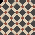 Falkirk black white and red ceramic floor tiles with black beige and terracotta diamond pattern arranged diagonally