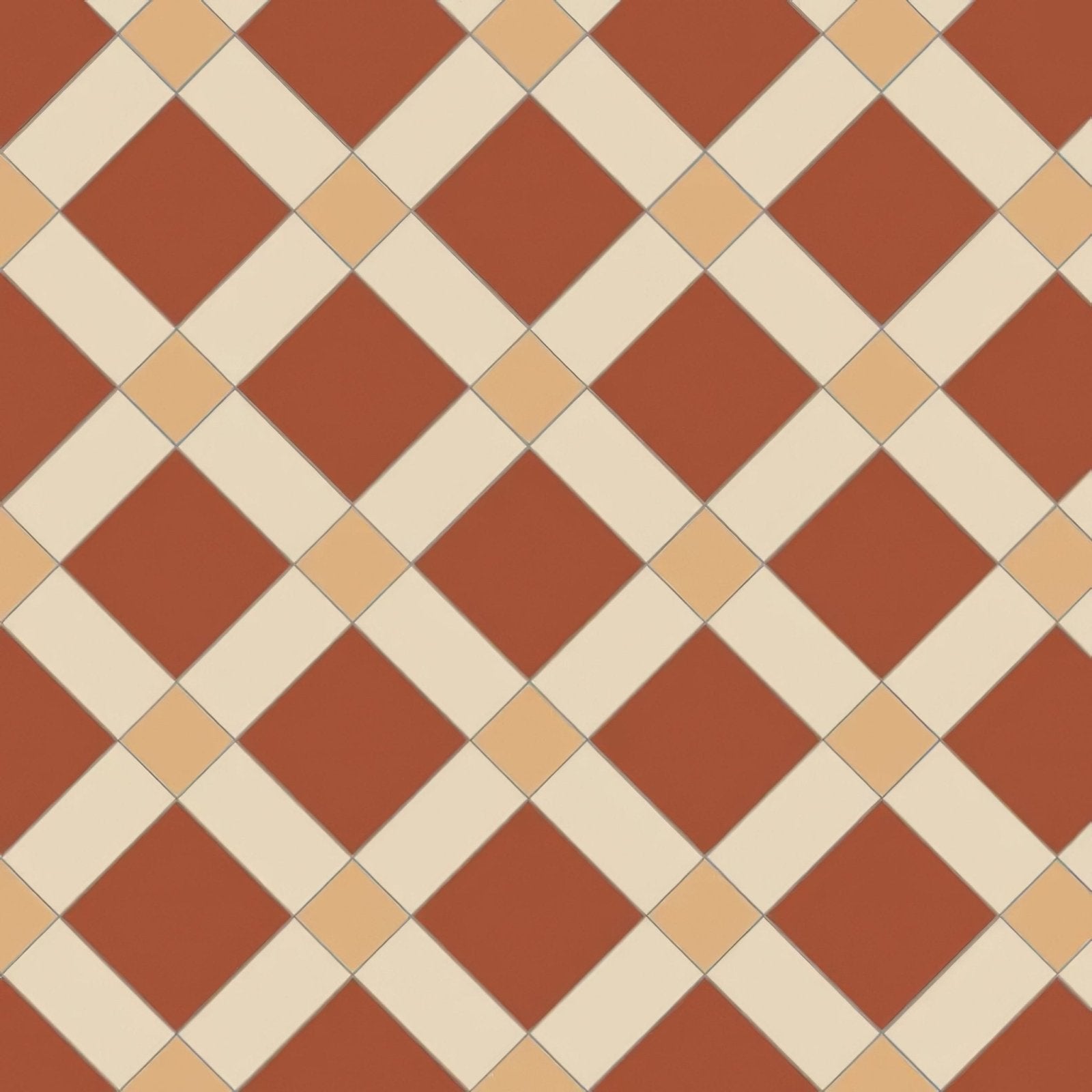 Teracotta and cream diamond patterned tile flooring in falkirk red white and old london design