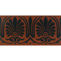 Terracotta ceramic tile faraday border black on red with repeating black ornamental acanthus leaves and scrollwork pattern