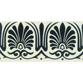 Faraday border black on white decorative border with symmetrical fan-shaped motifs and swirling flourishes in black and cream