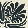 Faraday corner black on white fabric with a stylized black and white floral pattern on a cream background