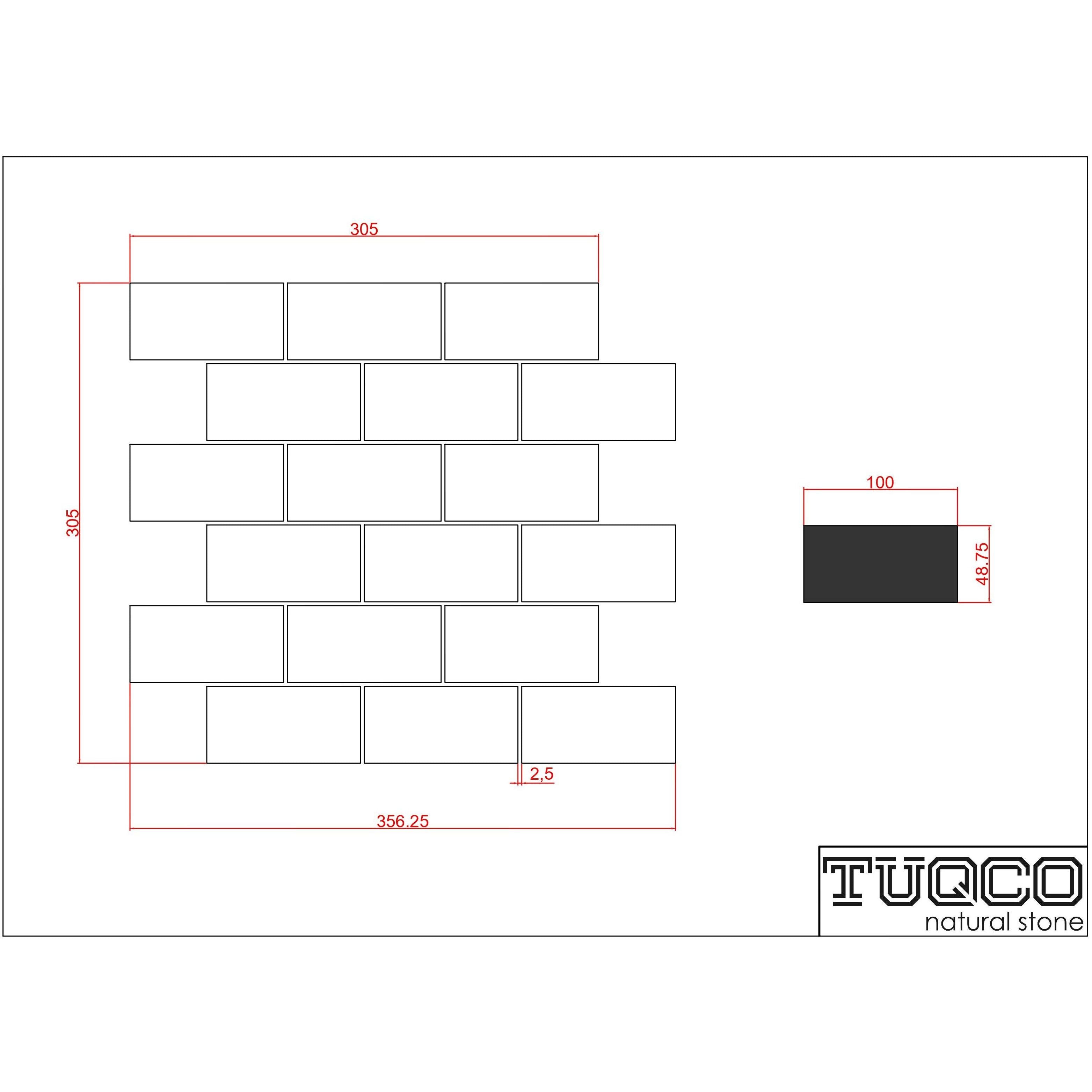 Tumbled Carrara marble brick mosaic used as a kitchen splashback behind a worktop