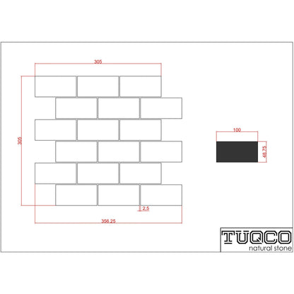 Tumbled Carrara marble brick mosaic used as a kitchen splashback behind a worktop