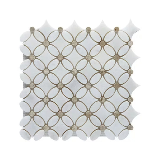 Carrara White - Silver Shadow Polished Marble Flower Mosaic Wall & Floor Tile