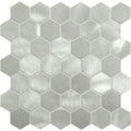 Fenrir silver mixed finish hexagon mosaic tile with brushed metallic silver hexagonal tiles and subtle glitter accents