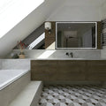 Figure Shell Dark Mosaic grey and white marble scallop mosaic with a rectangular LED mirror