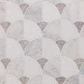 White and gray marble mosaic tiles in a repeating fan-shaped pattern for figure shell light mosaic design