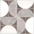 Geometric tile figure spiral dark mosaic with interlocking gray and white circles on dark brown square backgrounds