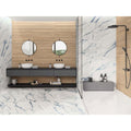 Firenze 1840 Blue Calacatta Polished white marble-effect tiles with blue veining on a bathroom vanity