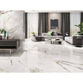 White marble-effect floor tiles with elegant gray and gold veining in firenze 1840 calacatta gold polished design