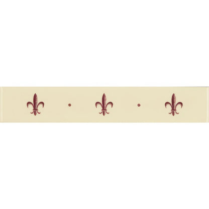 Cream-colored decorative border strip with burgundy fleur de lis motifs and small dots on county white background