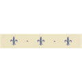 Cream-colored ceramic border tile with repeating navy blue fleur de lis motifs on county white background