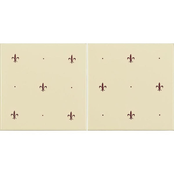de Lis Burgundy on Colonial White (2 Tile Set)