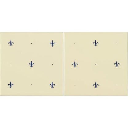 Fleur de Lis Royal Blue On Colonial White (2 Tile Set)